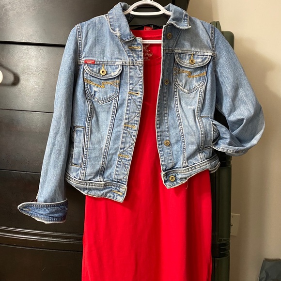 EUC distressed jean jacket Sz LG - Picture 2 of 6